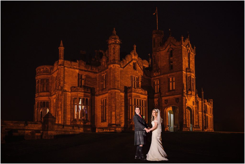 Allerton Castle Wedding Photographer shot of the castle at night-time