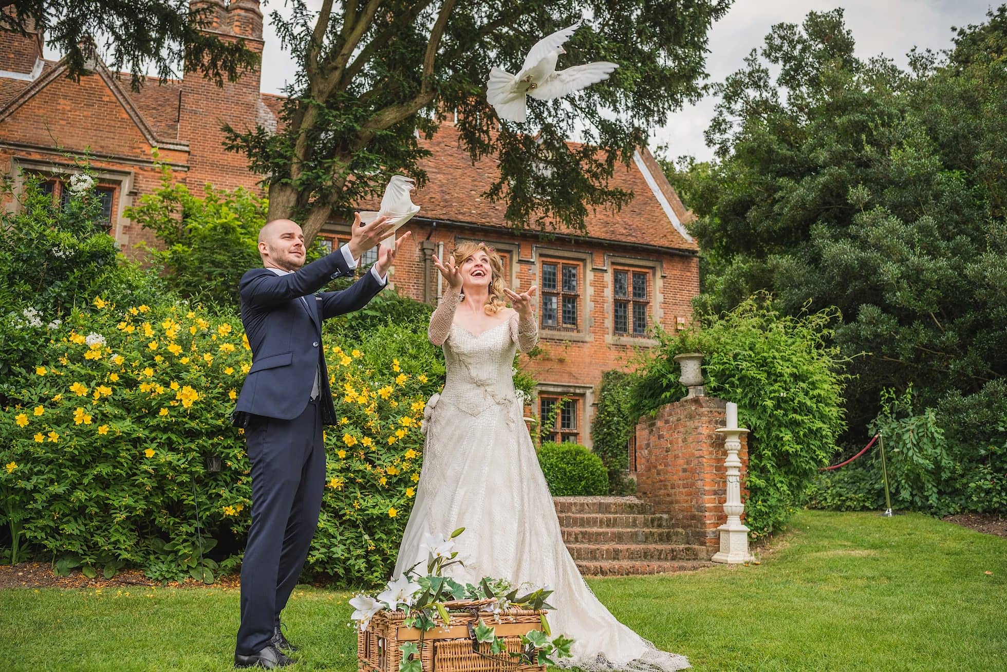 Setting off doves at an Essex Wedding