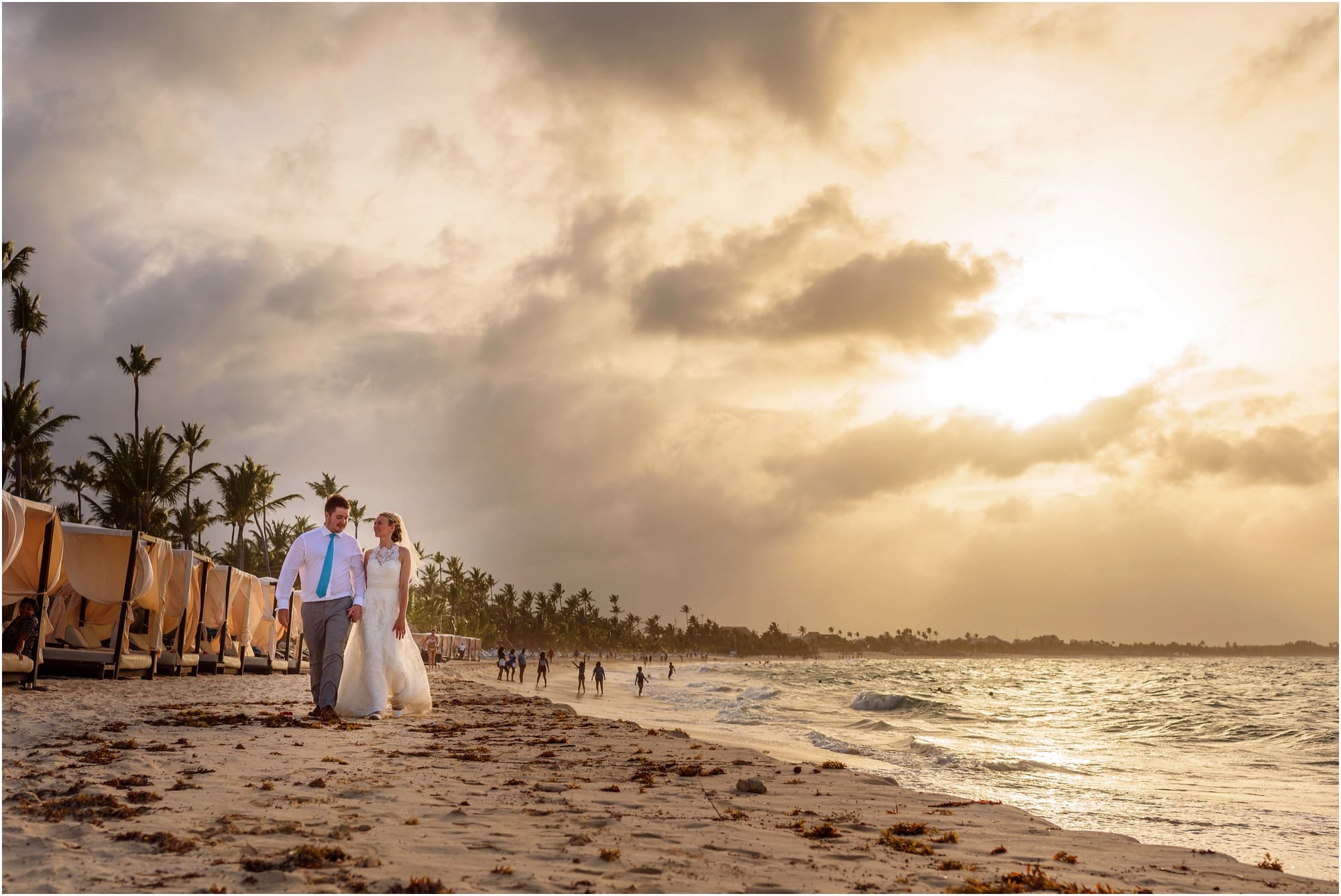 Walking on the Dominican Republic beach after being wed