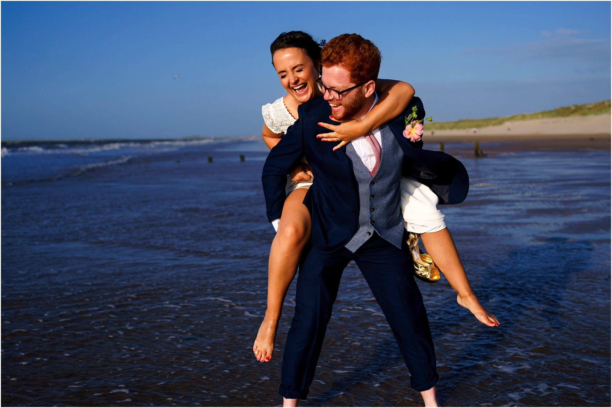 North Norfolk beach photo of wedding couple