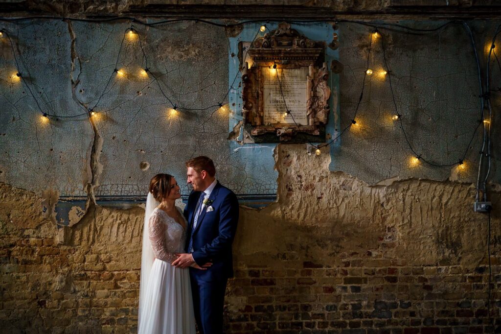 Wedding couple in the Asylum Chapel, London