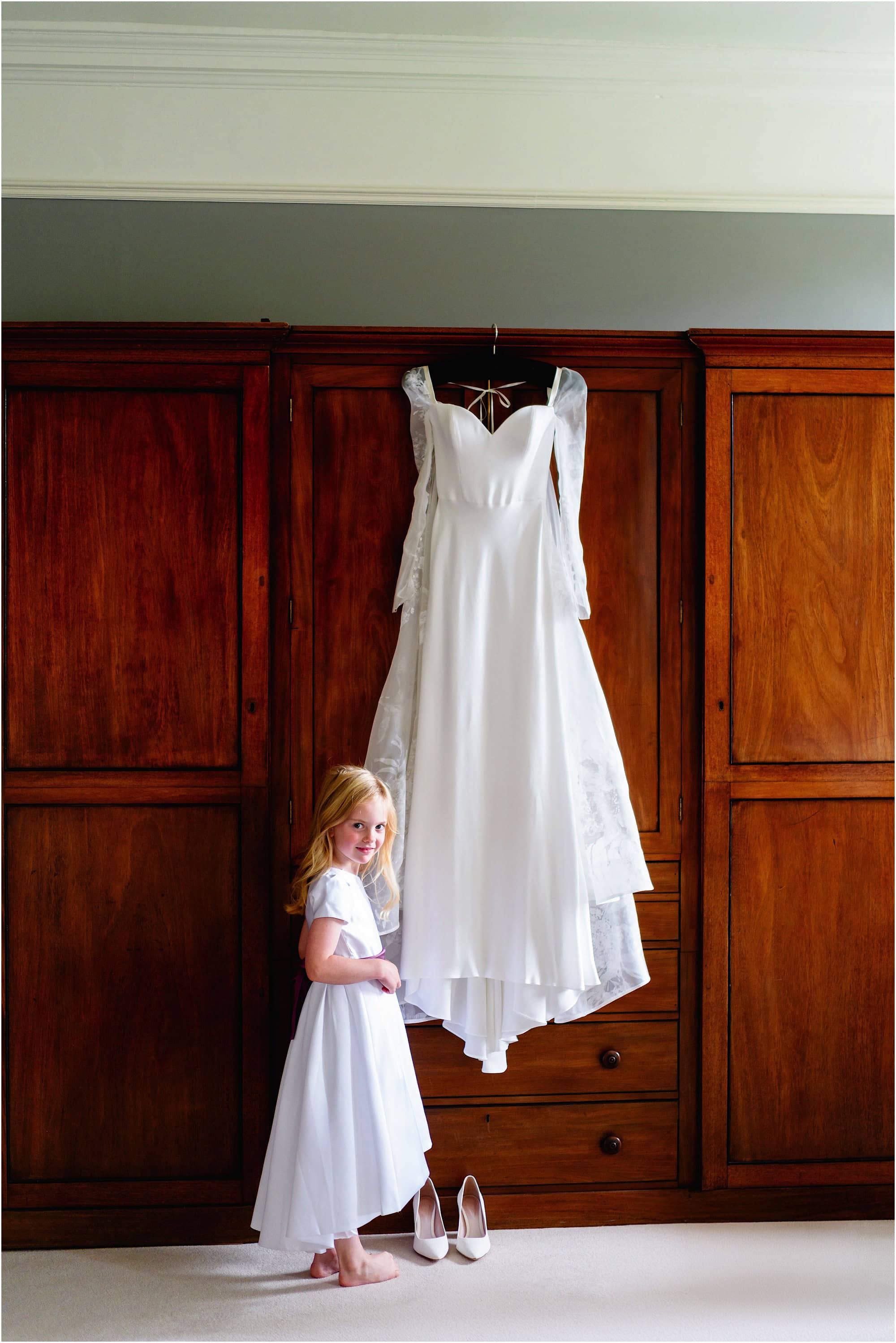 Wedding dress and flower girl