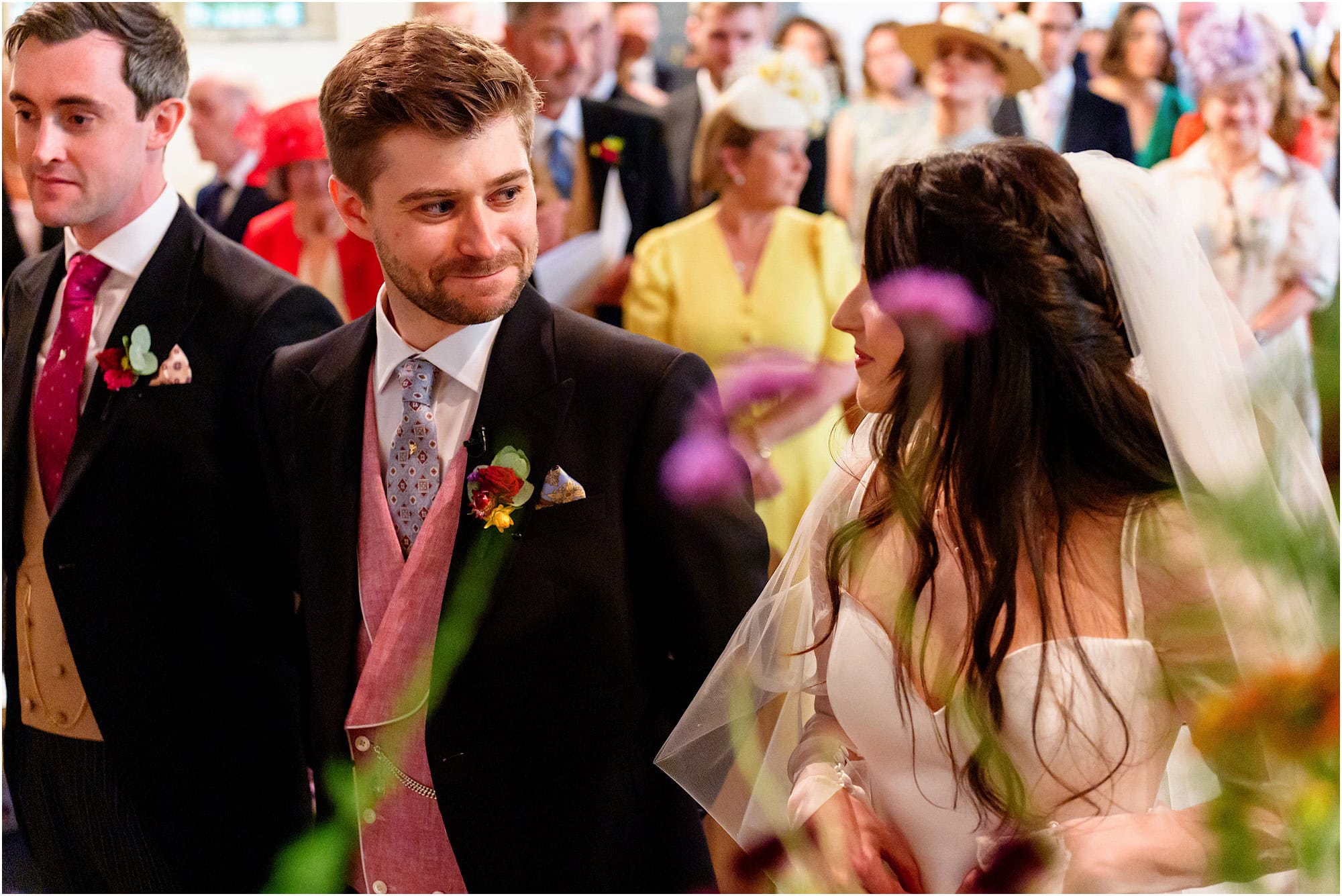 Groom 1st look at bride in the church