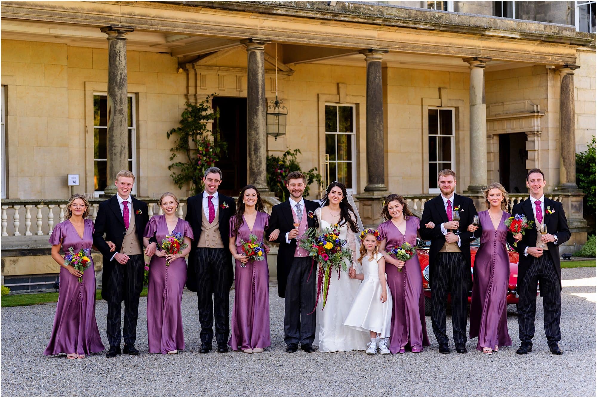 Bridal party in front of Birdsall Estate