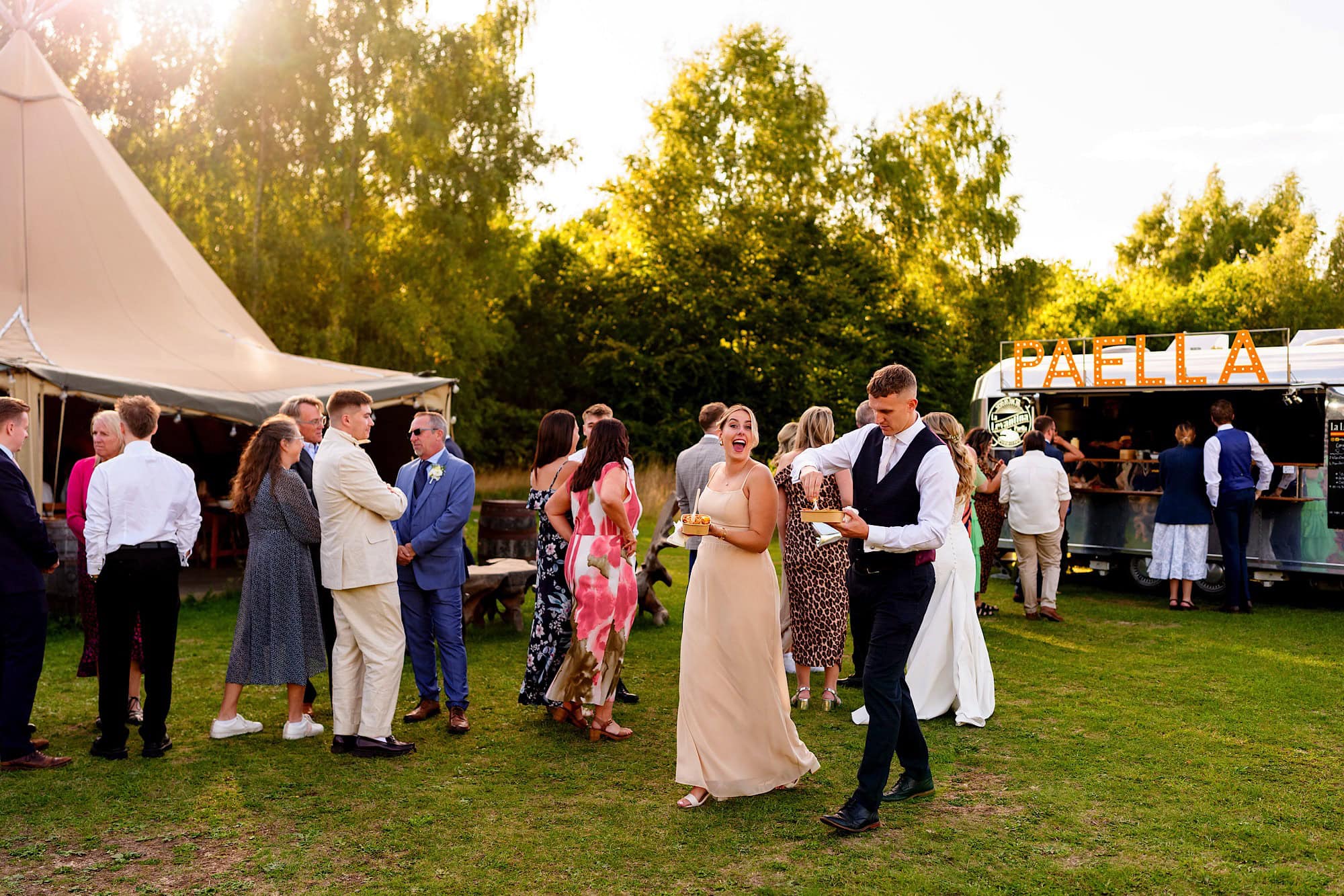 paella food truck at a wellington wood Norfolk wedding