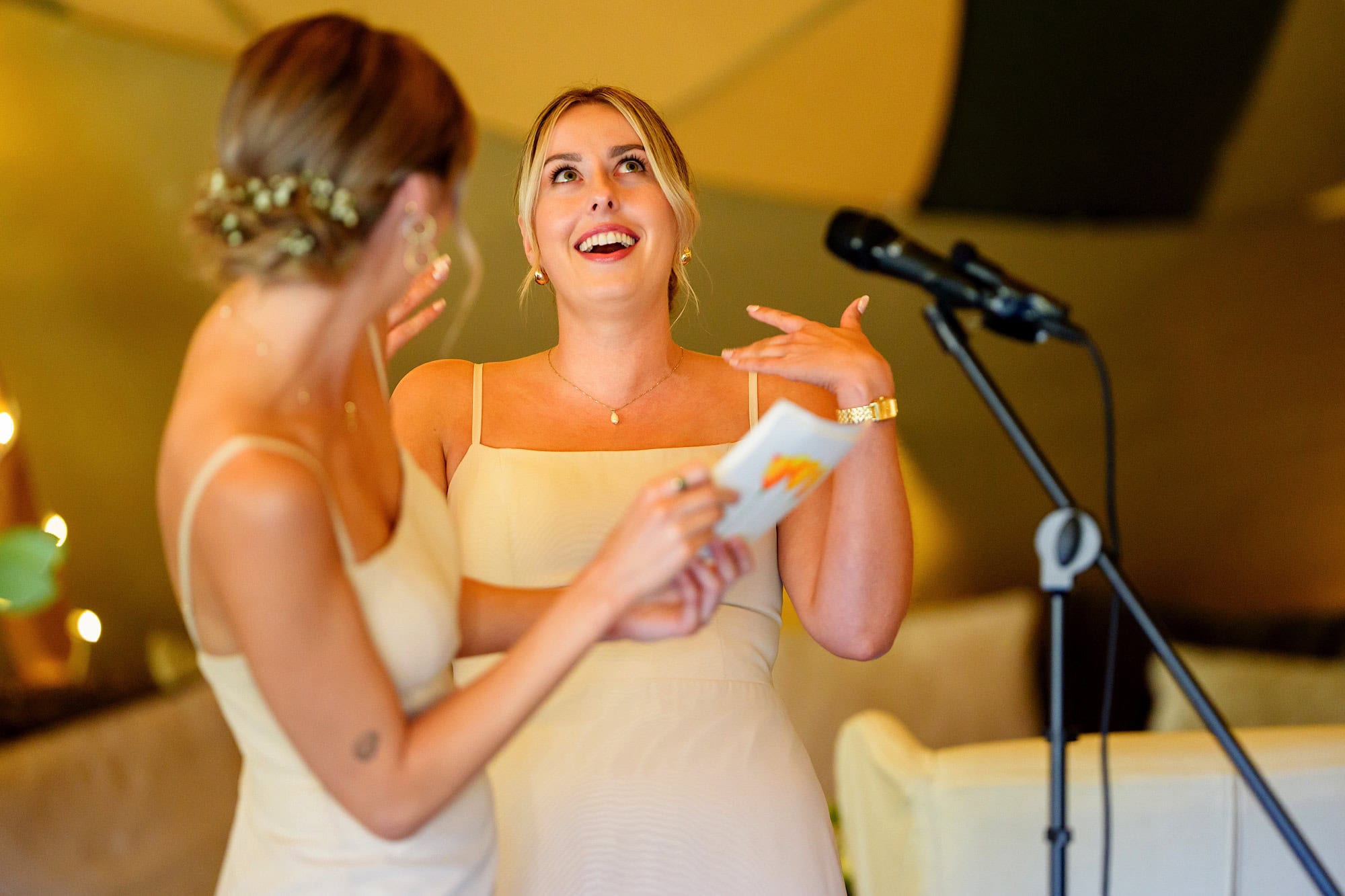 bridesmaid fanning herself